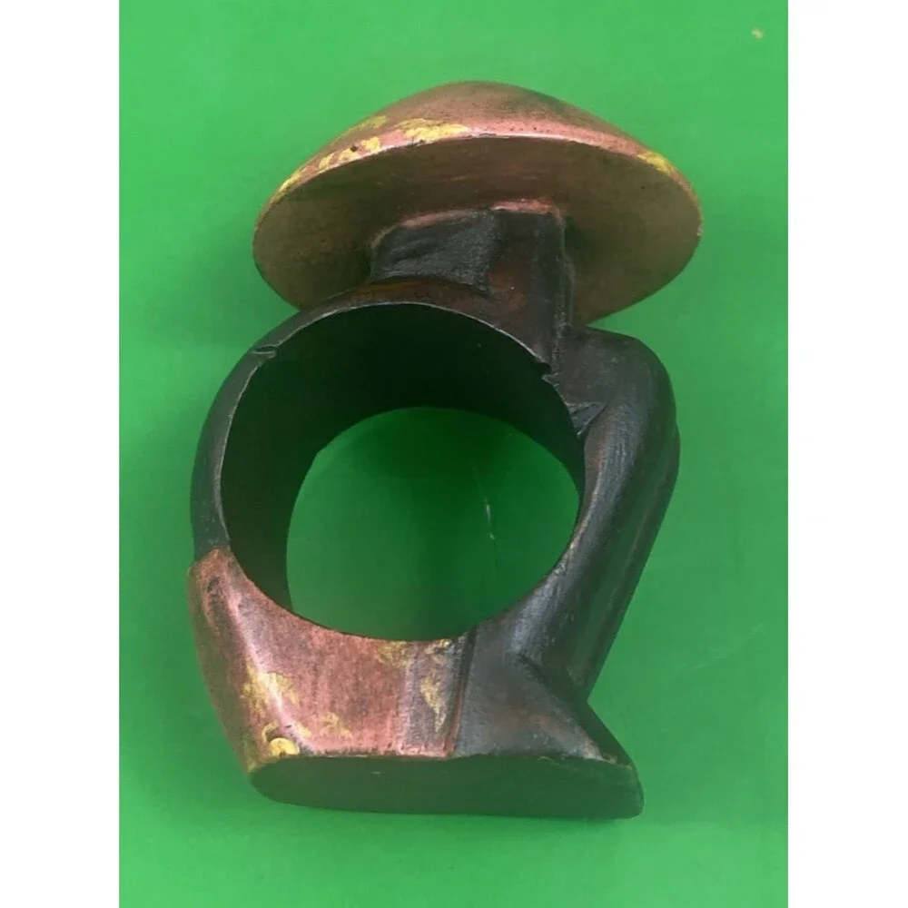 Pier 1 Napkin Ring Holders Wood Chinese Rice Hats Set 4